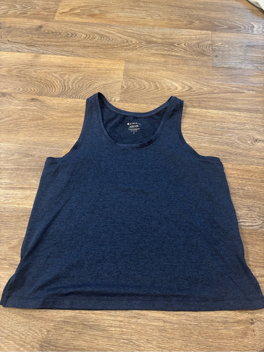 Athleta Uptempo II Tank Navy Heather Brushed Performance Workout Top Womens S